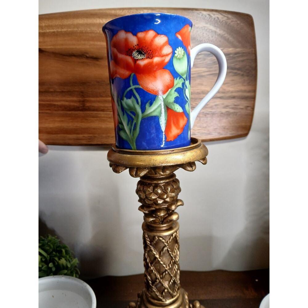 Könitz Germany Red Poppies on Royal Blue Porcelain Coffee Mug / Tea Cup